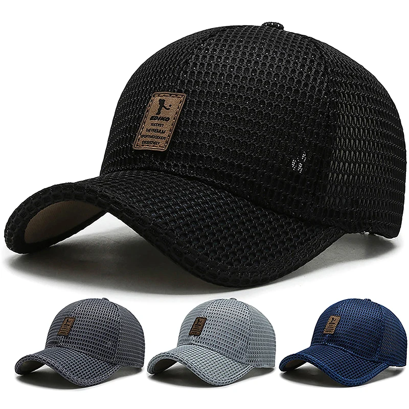 1Pcs Summer Men Mesh Baseball Cap Solid Snapback Label Stick