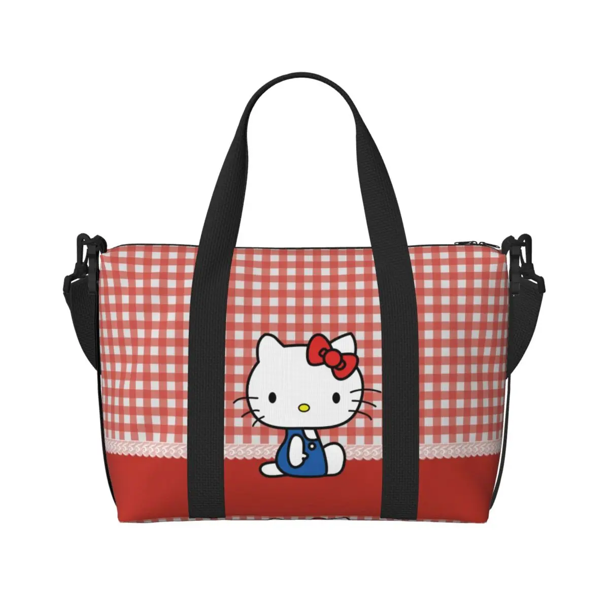 

Custom Japan Anime Kitty White Cat Grocery Shopping Tote Bags Women Large Capacity Beach Gym Travel Bags