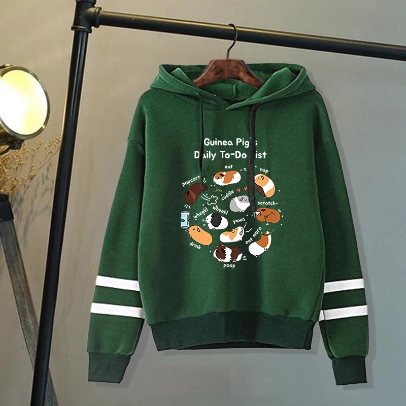 New Women/Mens Hoodies Guinea Pig Daily To Do List Print Hoodies Sweatshirt Y2k Casual Streetwear Stripe Clothes Plus Size Tops