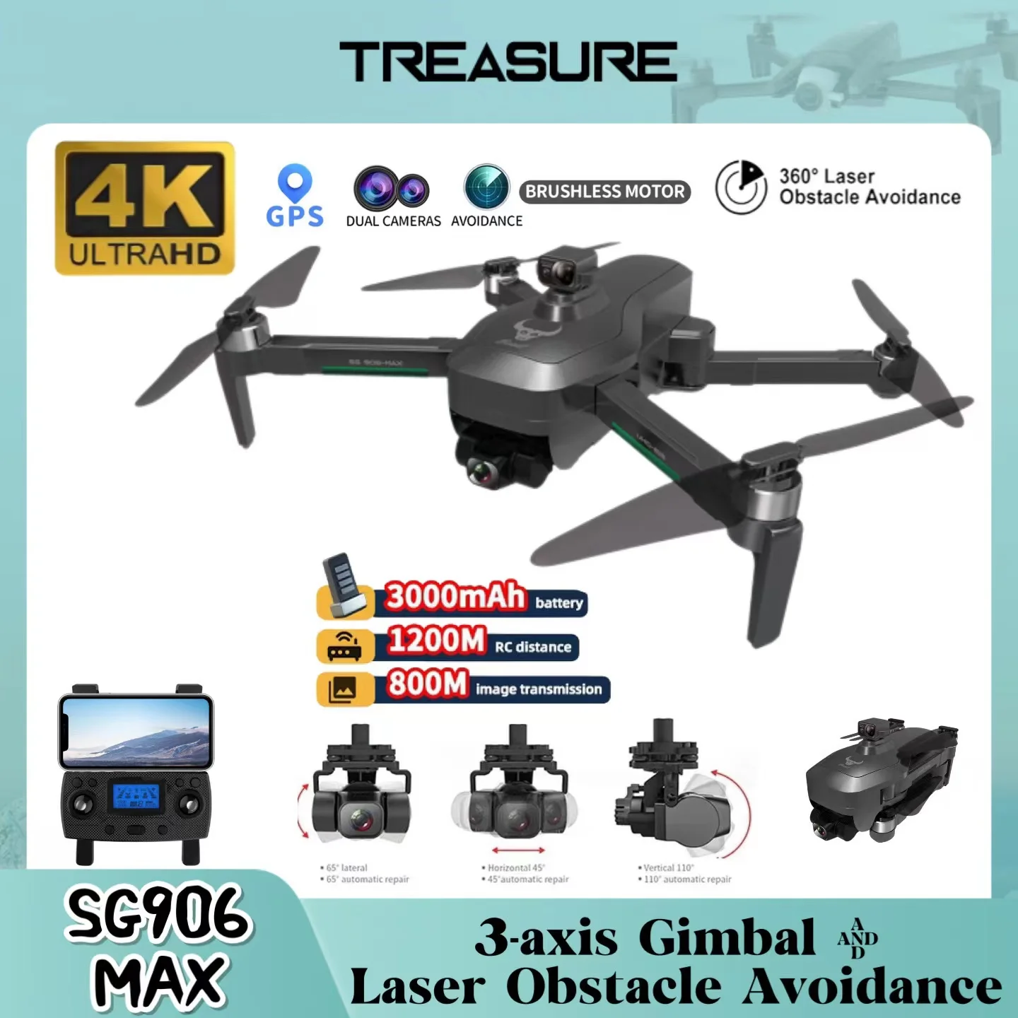 SG906 MAX Professional FPV 4K Camera Drone With 3-Axis Gimbal Brushless Folding Quadcopter 1200M Obstacle Avoidance GPS Drone