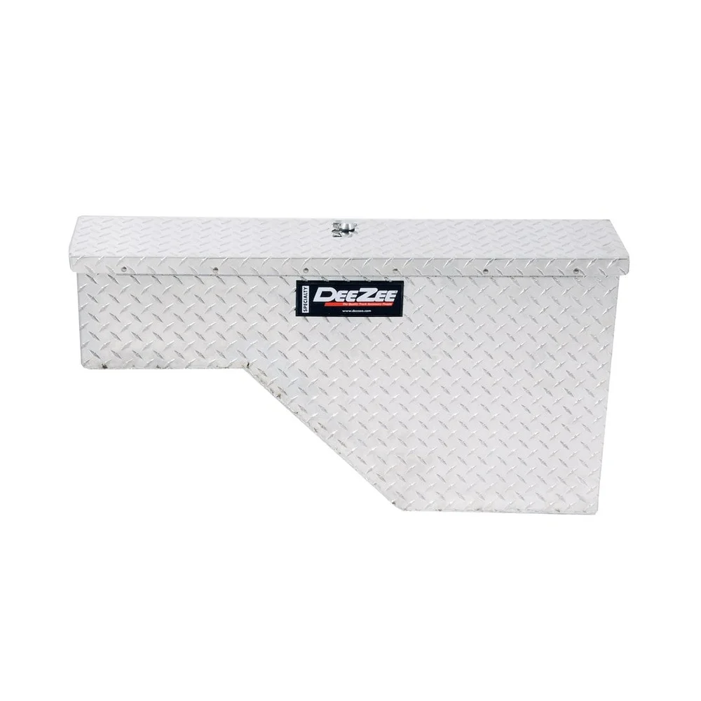 Aluminum Tool Box Truck Wheel Well Lockable Lift-Up Lid Sturdy Design Adjustable Features Diamond Tread Compatible with Driver's