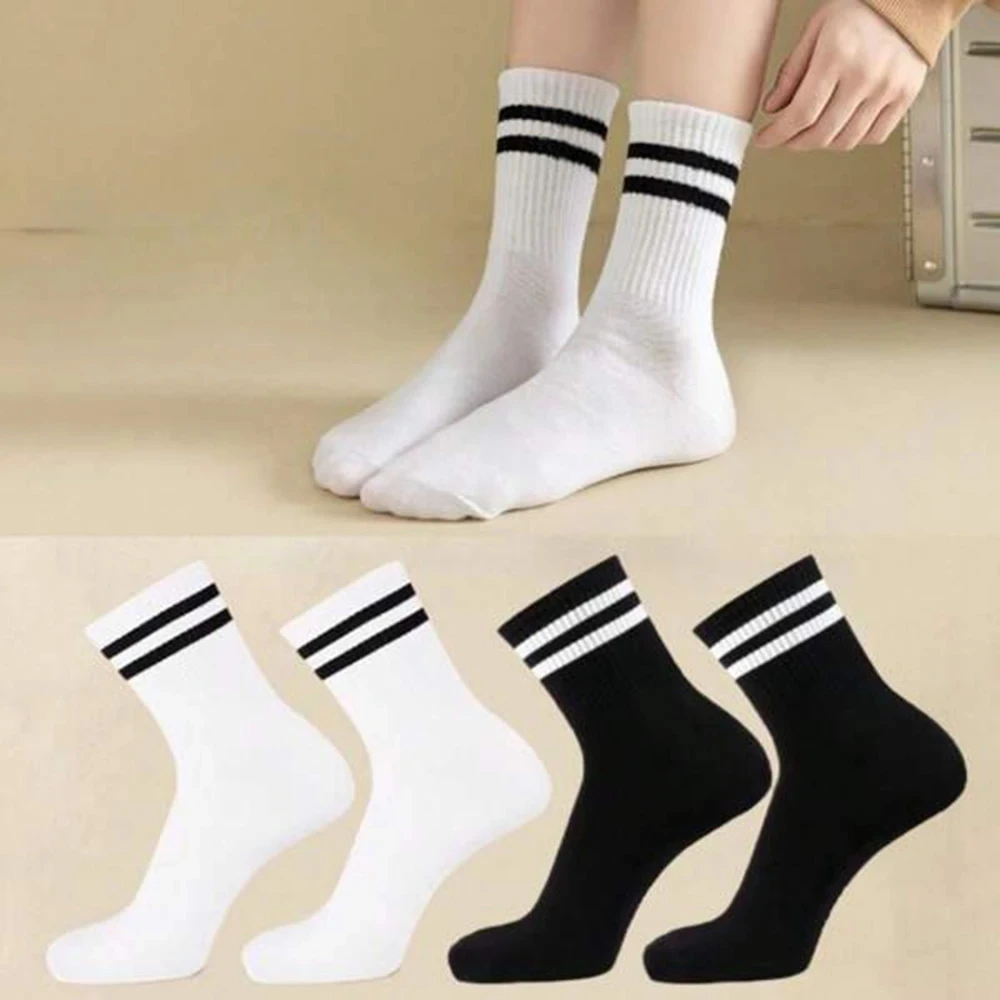 4 Pairs Versatile Women\'s Socks Simplicity Parallel Bar Pattern Fashion Breathable Autumn High Quality Women\'s Mid Length Socks