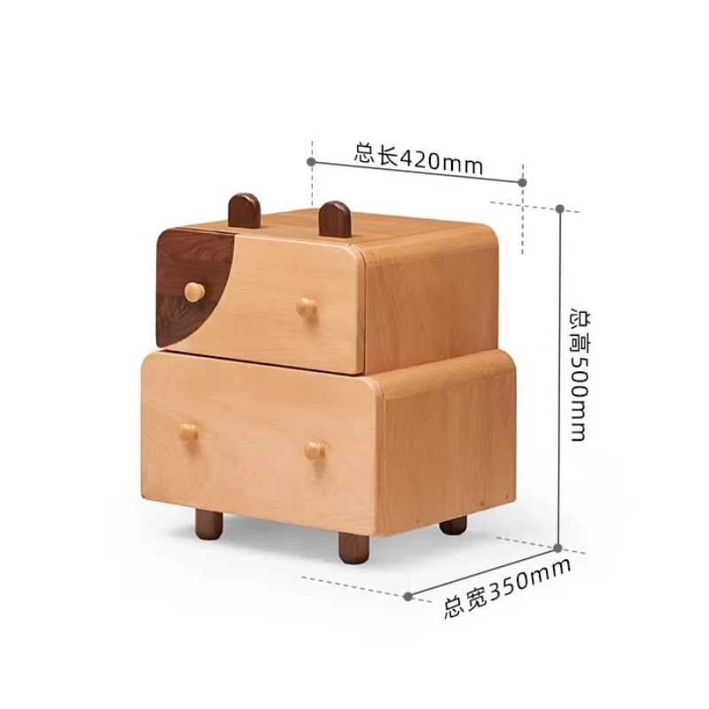 

Children's solid wood bedside table Double pumping cartoon children's bedside table Beech bedside cabinet