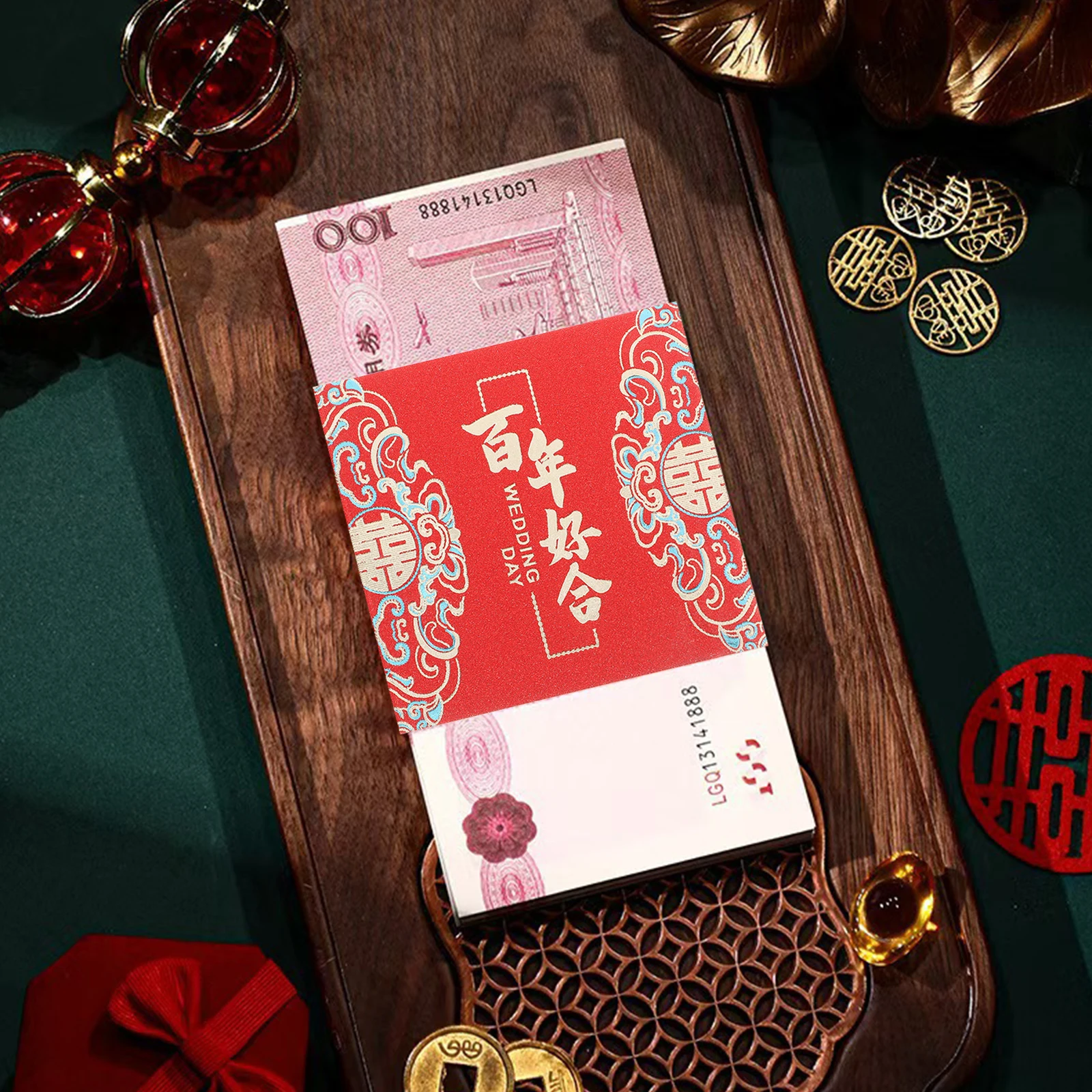 

6pcs Wedding Money Bundle Sleeves Red Paper Cash Sleeve Vintage Chinese Decorative Tie 10000 Yuan Capacity Elegant Festive Red
