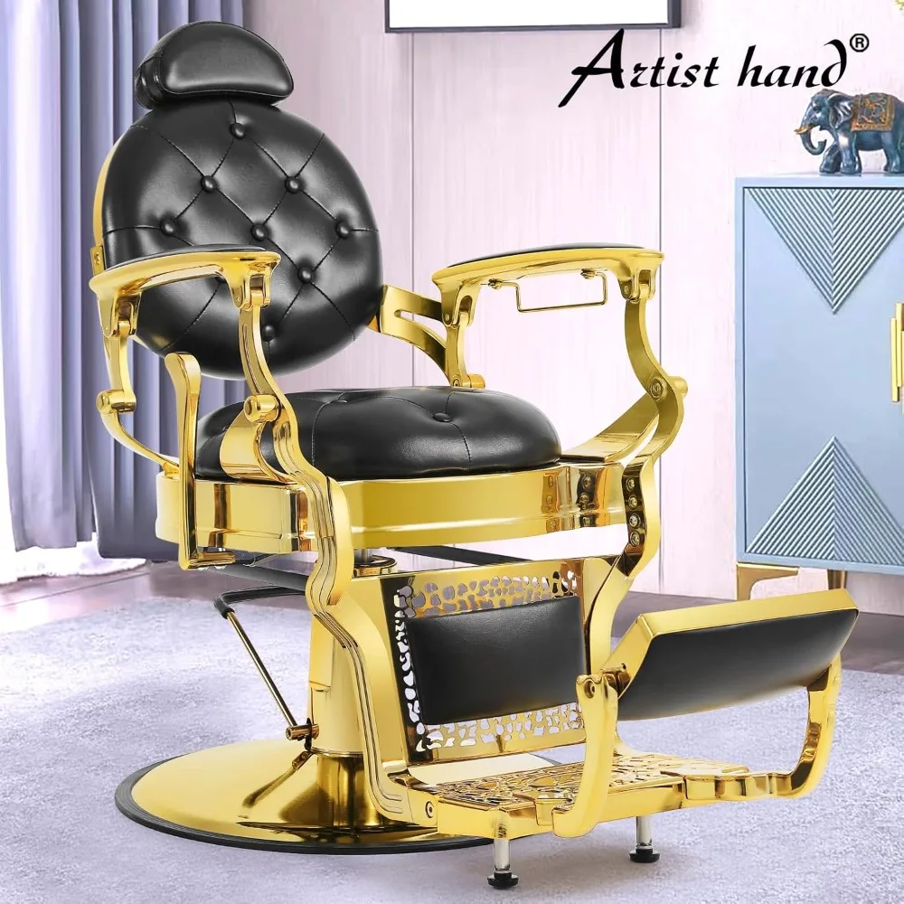 Artist hand Barber Chair Heavy Duty Barber Chair Reclining Hydraulic Recline Beauty Salon Styling Equipment(Gold)