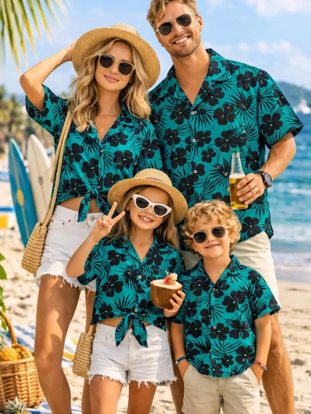 Summer Men's Family Wear Beach Hawaiian Shirt Tropical Palm Tree Flower Pattern Shirt Outdoor Shirt Vacation Gift Child T-Shirt