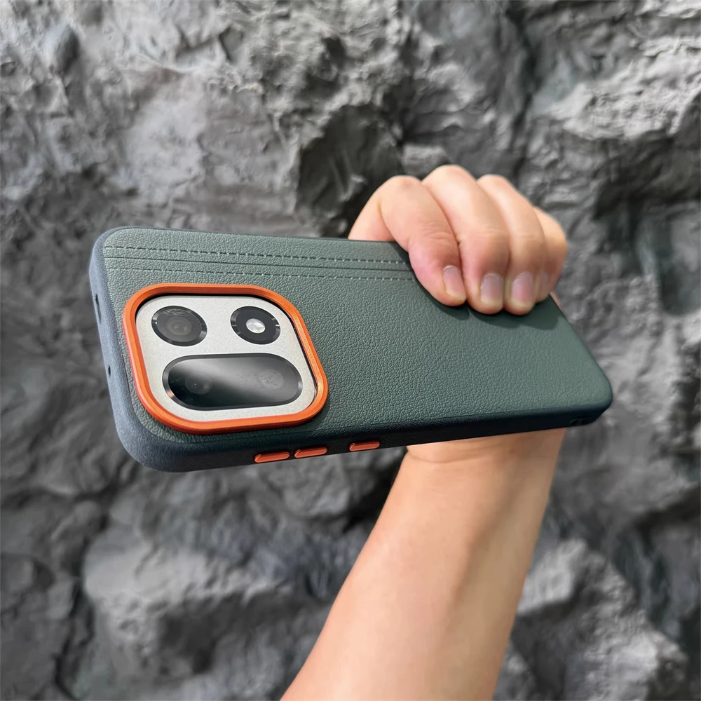 Luksusowe, biznesowe, skórzane, matowe, odporne na wstrząsy etui z bumperem do OnePlus 15 13 1+ 15R 13R, metalowa osłona ochronna na obiektyw, tylna obudowa. — zdjęcie produktu 3