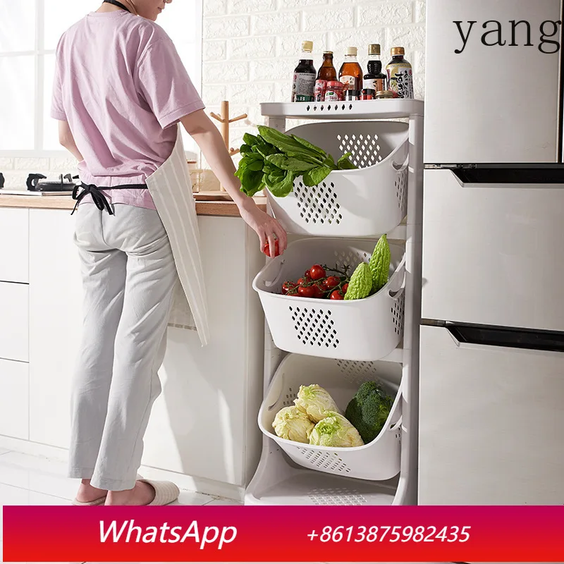 

LTT Kitchen Vegetable and Fruit Storage Basket Plastic King Size Home Living Room Multi-layer Wheel Shelf