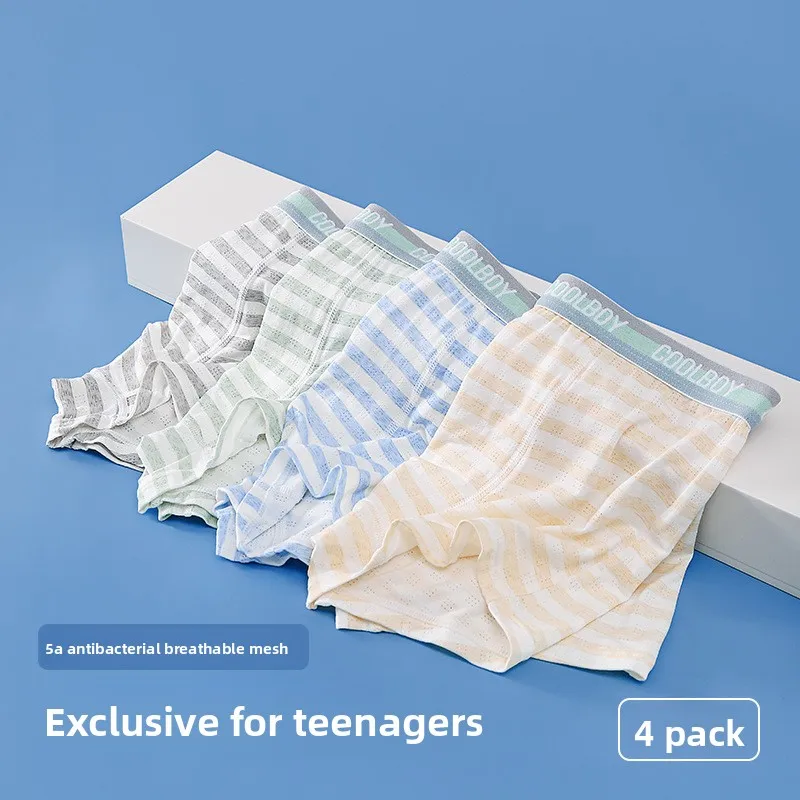 4 Pack Mesh Modal Soft Comfortable Boys Boxer Briefs Breathable Underwear For Teenage Students Youth Little Medium Big Boys