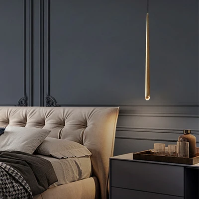 

Bedside Long Line Single Head Taper Pipe Small Droplight Post-Modern Simple Nordic Light Luxury Bedroom Bar Duplex Stair Lamps