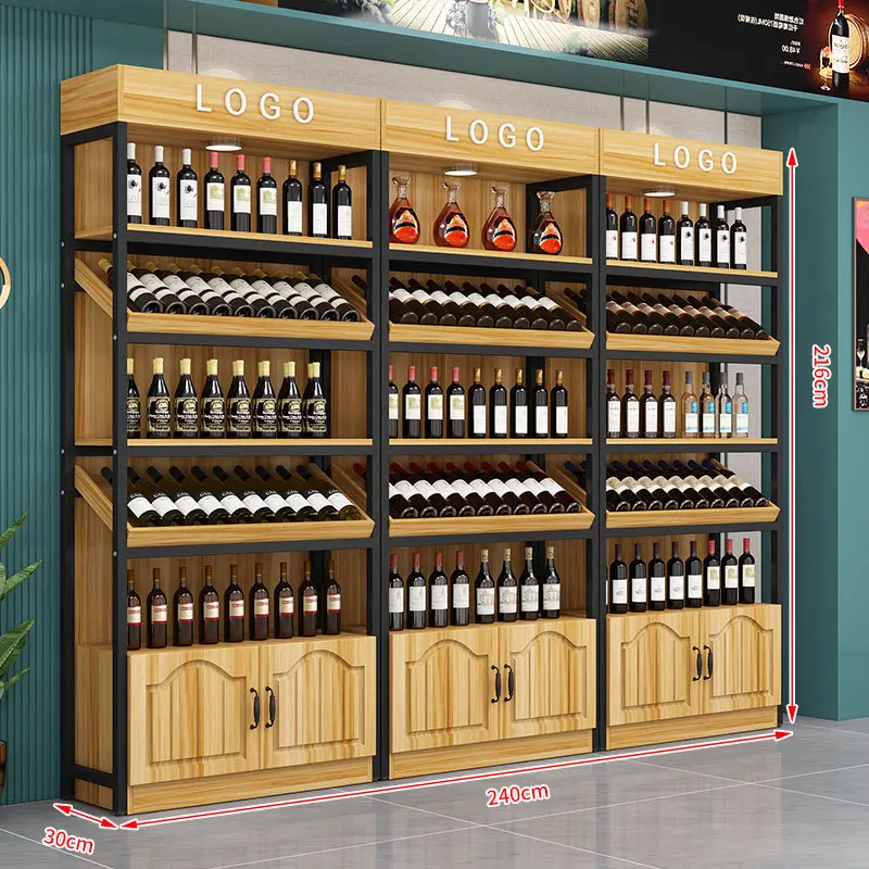 Wine Cabinet Supermarket Wrought Iron Display Cabinet Storage Baijiu Rack Winery Floor Cabinet Shelf Wine Rack