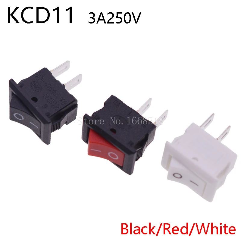 10PCS-5PCS Push Button Switch 10x15mm SPST 2Pin 3A 250V KCD11 Snap-in on/Off Rocker Switch 10MM*15MM Black Red and White