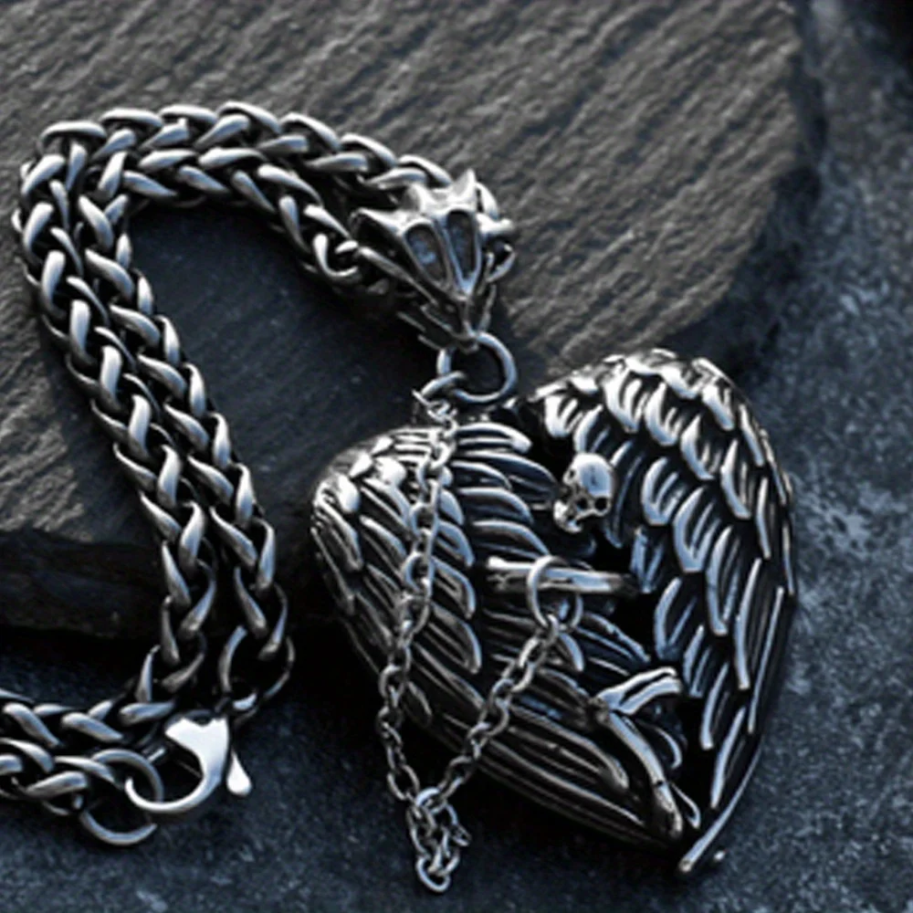 1 Pack Angel's Captivity Necklace Hip Hop Personalized Vintage Feather Wings Pendant Wholesale