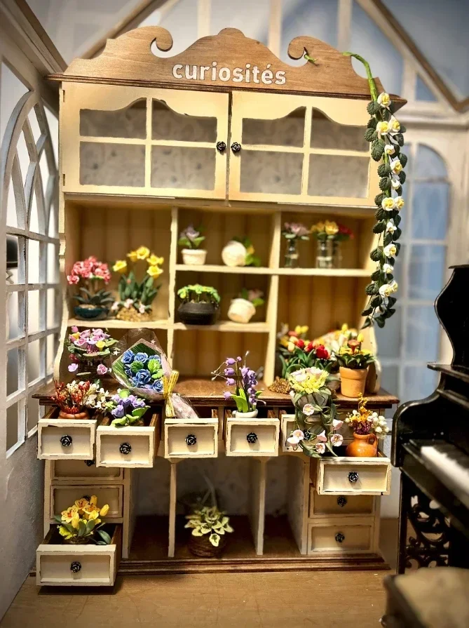 Miniture Dollhouse Furniture Balcony Dollhouse Mini Flower Stand Ob11 Castle House Mini Cart New Diy Miniature Dollhouse