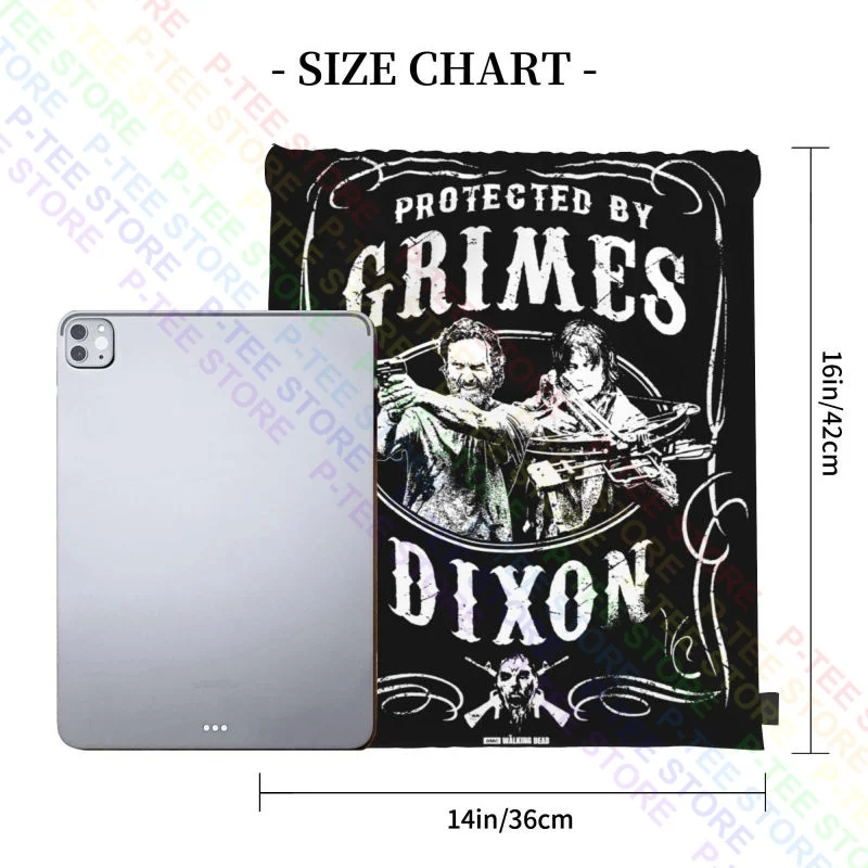 The Walking Dead Protected By Grimes And Dixon Group Drawstring Bags Gym Bag Shoe Bag 3d Printing