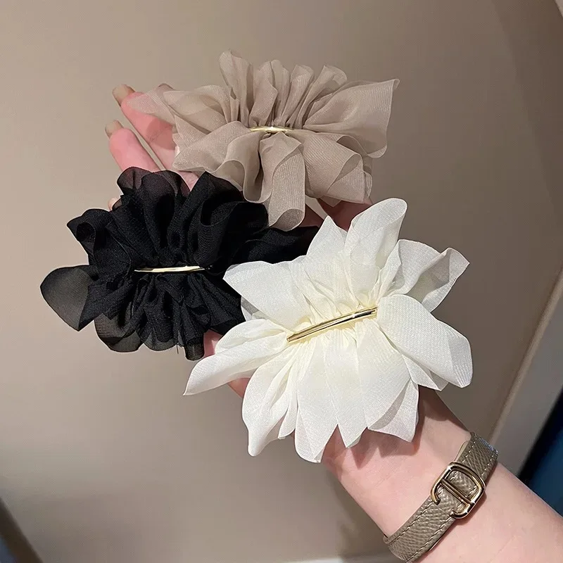 Korean Chiffon Flowers Hair Clip Women Back Head Ponytail Clip Super Fairy Temperament Sweet Elegant Girls Spring Clip Headdress