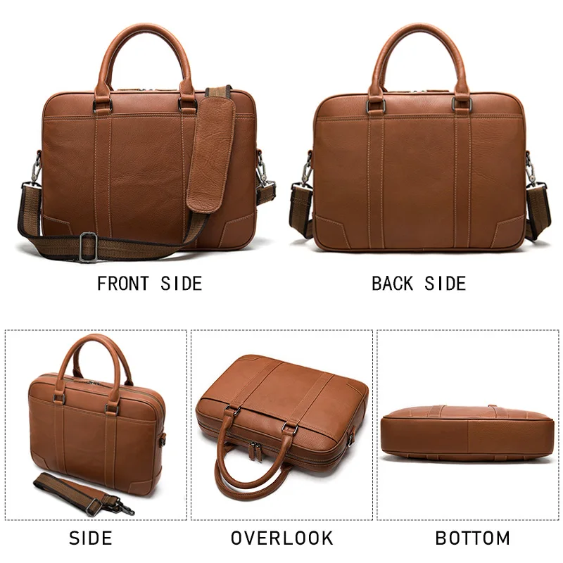 Sac à main en cuir véritable pour hommes d'affaires Mesenger, étui à bombes pour hommes, sac pour ordinateur portable 14 pouces, cuir de vachette souple, sac lancé au bureau, qualité