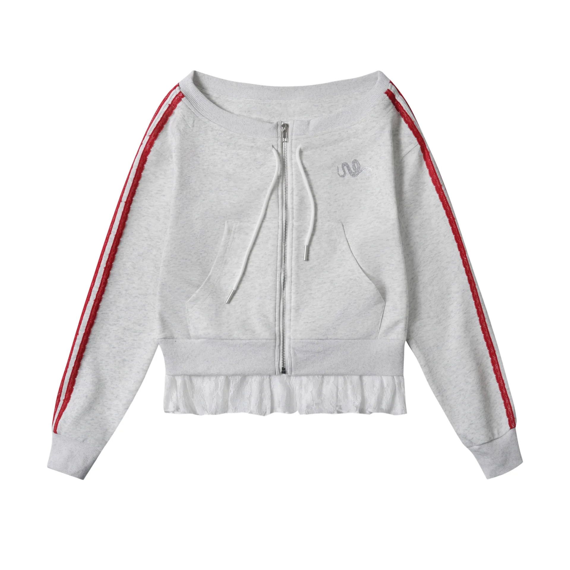 

Fudge Pink Women's Hoodie With Zipper American Vintage One Shoulder Sweatshirt Athletic Strapless Jacket Oversize Y2k Clothes