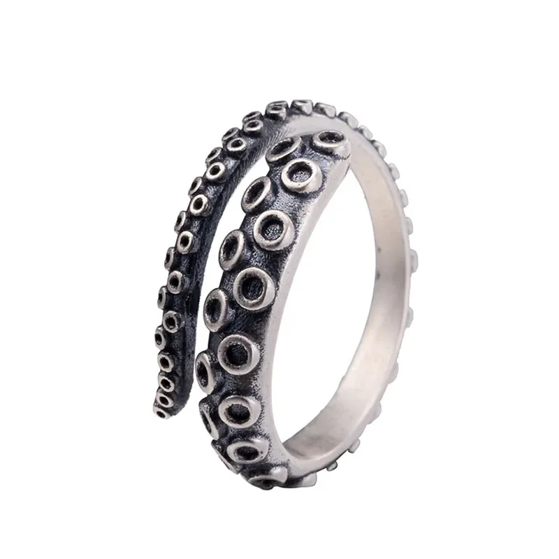 Women And Men Vintage Silver Color Octopus Tentacle Finger Ring Retro Animal Alloy Open Adjustable Ring Jewelry