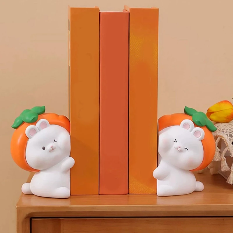 2 PCS Cute Hug Rabbit Decorative Book Ends, As Shown Resin Creatives Book Holder Stopper For Home Decor