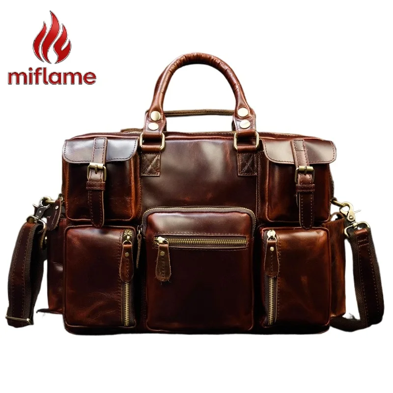 

Men's Genuine Leather Business Briefcase Top-Layer Multi-Pocket Messenger Bag for Travel Office Casual
