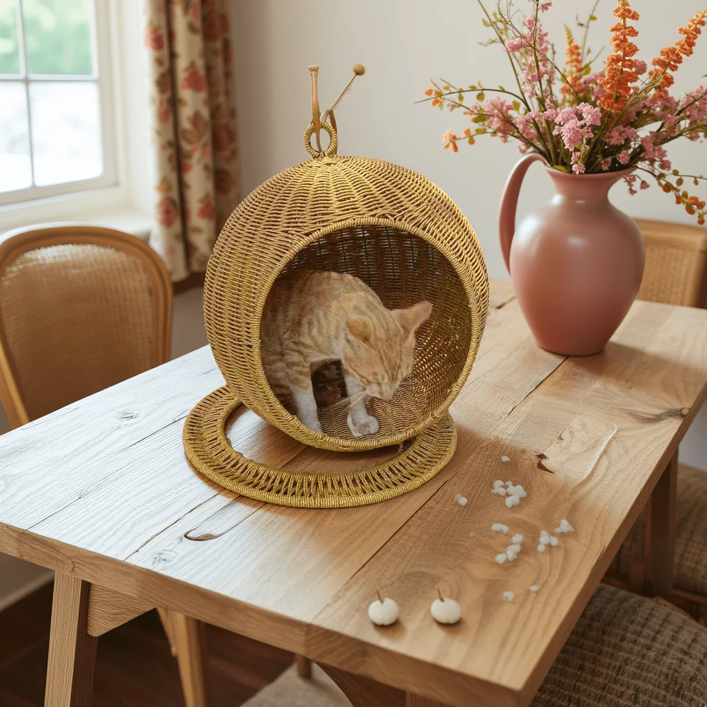 Hand woven hanging cat nest/pet nest/cat bed/pet hammock/breathable and non stuffy/storage basket/home decoration view 3