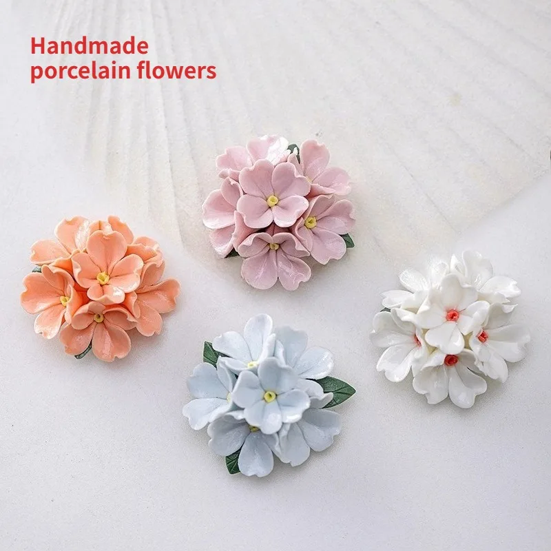 Handmade Ceramic Hydrangea With Branches Porcelain Flower Sculpture Art Artificial Artwork Commemorative Decoration for Cemetery