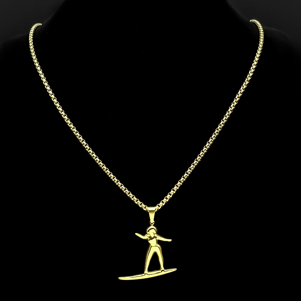 Surfer Surfbrett Anhänger Halskette Strand Ozean Liebhaber Geschenk Sommer Sport Edelstahl Strandtouren Kette Tägliches Tragen Schmuck – Detail 6
