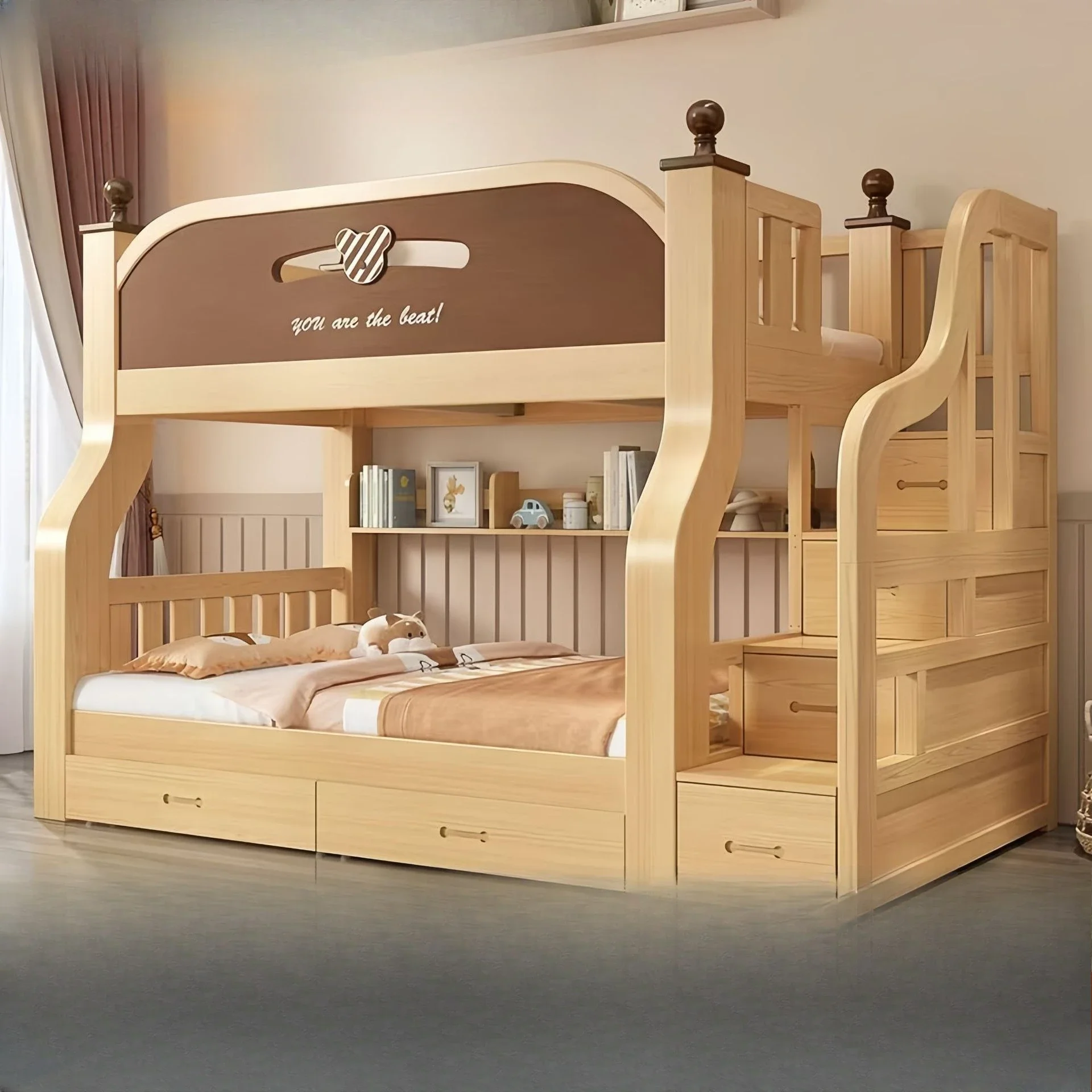 Upper and lower beds Bunk beds All solid wood children's  Small apartment  Mother and child  Double