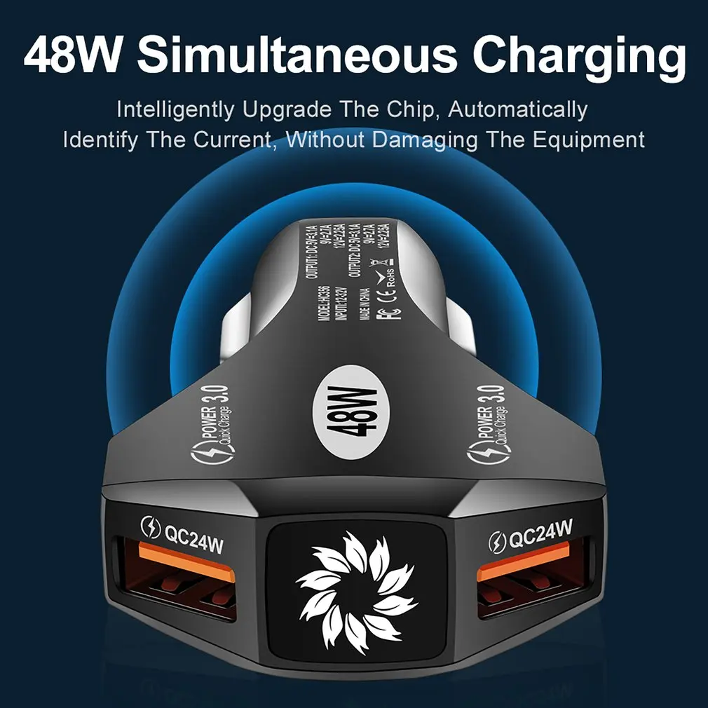 ที่ชาร์จเร็ว USB 48W 2 พอร์ตชาร์จสำหรับไอโฟน เสี่ยวมี่ หัวเว่ย P40 ซัมซุง ควิกชาร์จ ยูเอสบีเครื่องชาร์จในรถยนต์ดรอปชิปขายส่ง