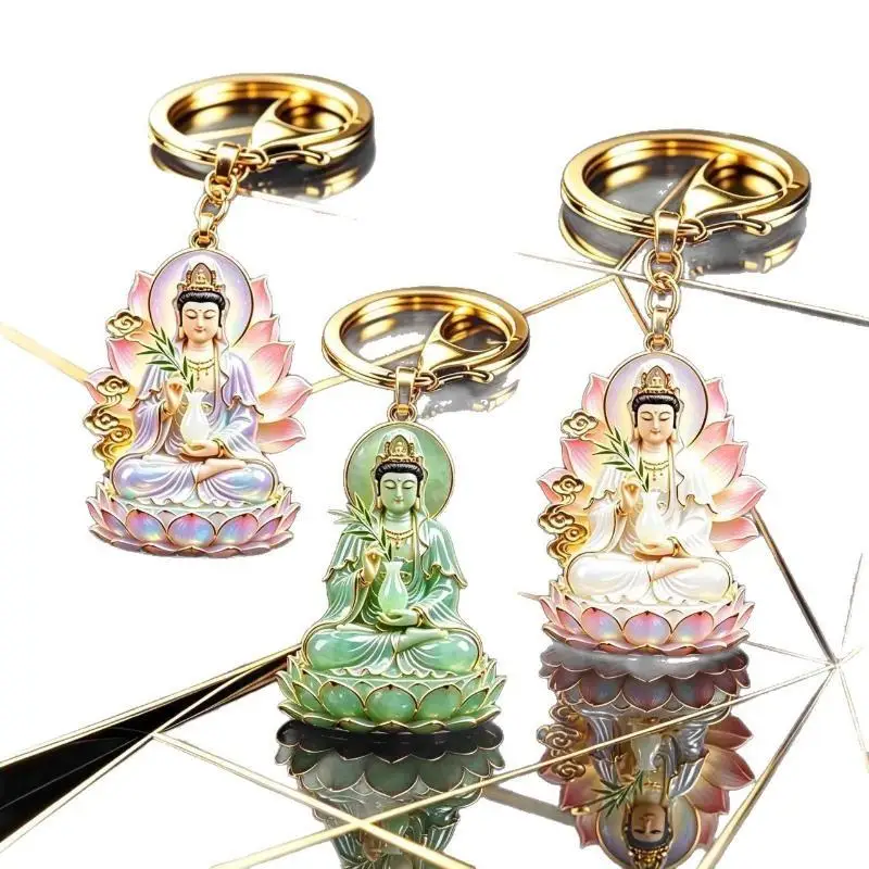Lotus-Sitzender Sakyamuni Schlüsselanhänger, Exquisiter Emaille-Metall-Schlüsselring, 1 Stück, Tragbarer Schlüsselring für Rucksack-Dekoration, Geschenk für Enthusiasten – Detail 5