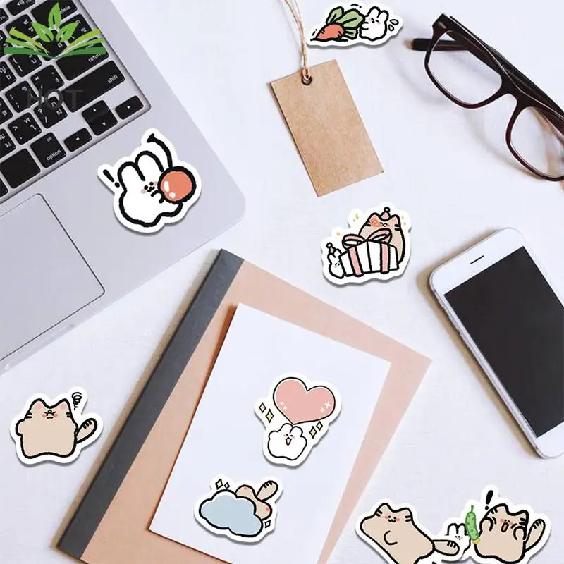 60st Kawaii Kat Konijn Sticker Schattige Dieren Stickers Kids Speelgoed Diy Plakboek Laptop Stationaire Gitaar Koffer Auto Sticker