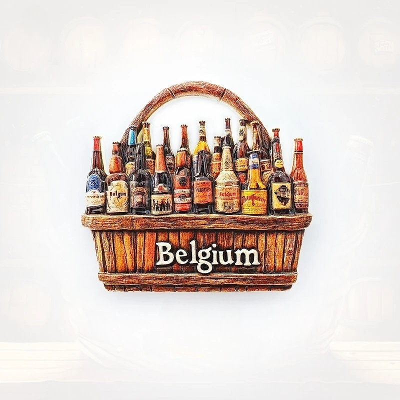 Imán para nevera con cesta de cerveza belga, recuerdo de cervecería Retro 3D, decoración de caja de Abbey Ale, regalo único de Europa