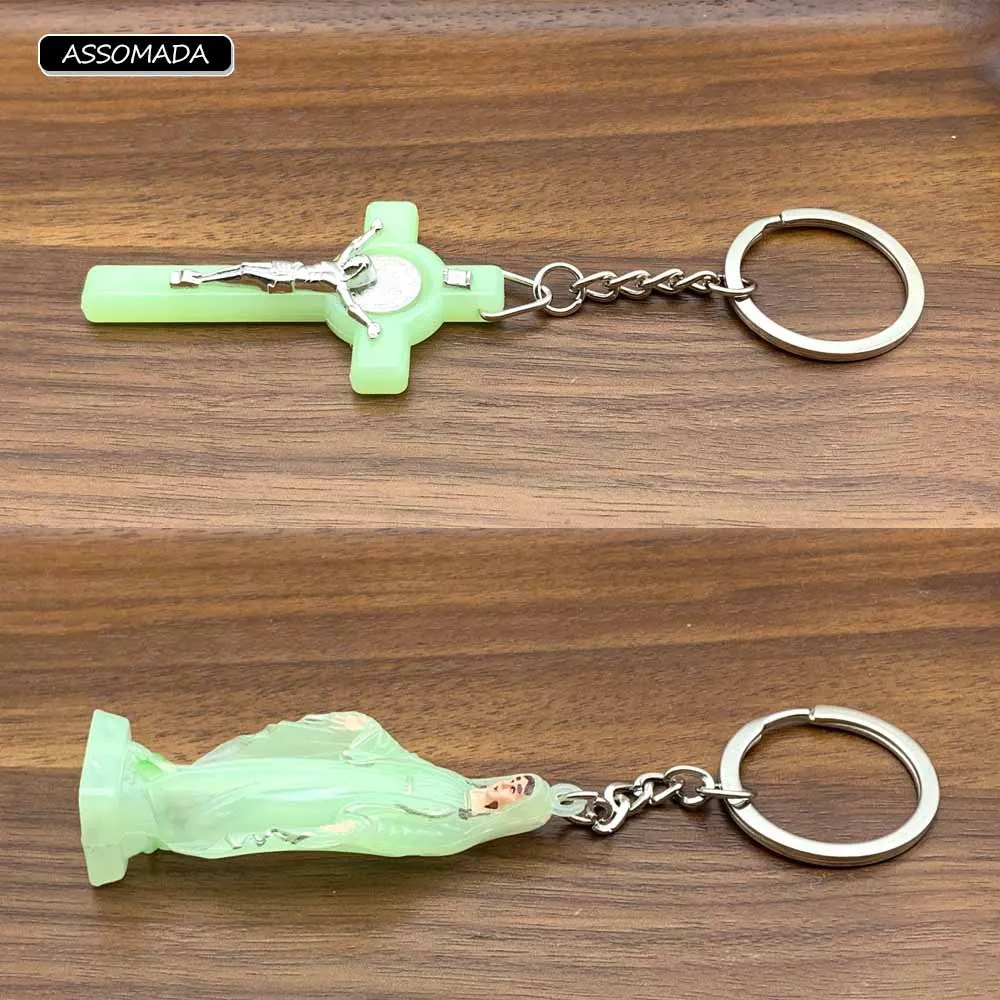 Luminous Cross Jesus Keychains Virgin Mary Key Chains For Women Men Gift Noctilucent Catholic Christian Religion Crosses