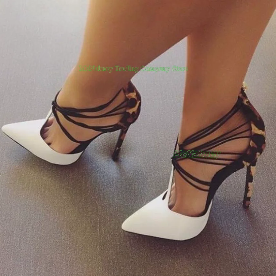 

Pointed Toe Leather Pumps Boots,Sexy String Leopard Print Design Women Shoes Wedding Party Heels 2023 New Zapatos Para Mujere