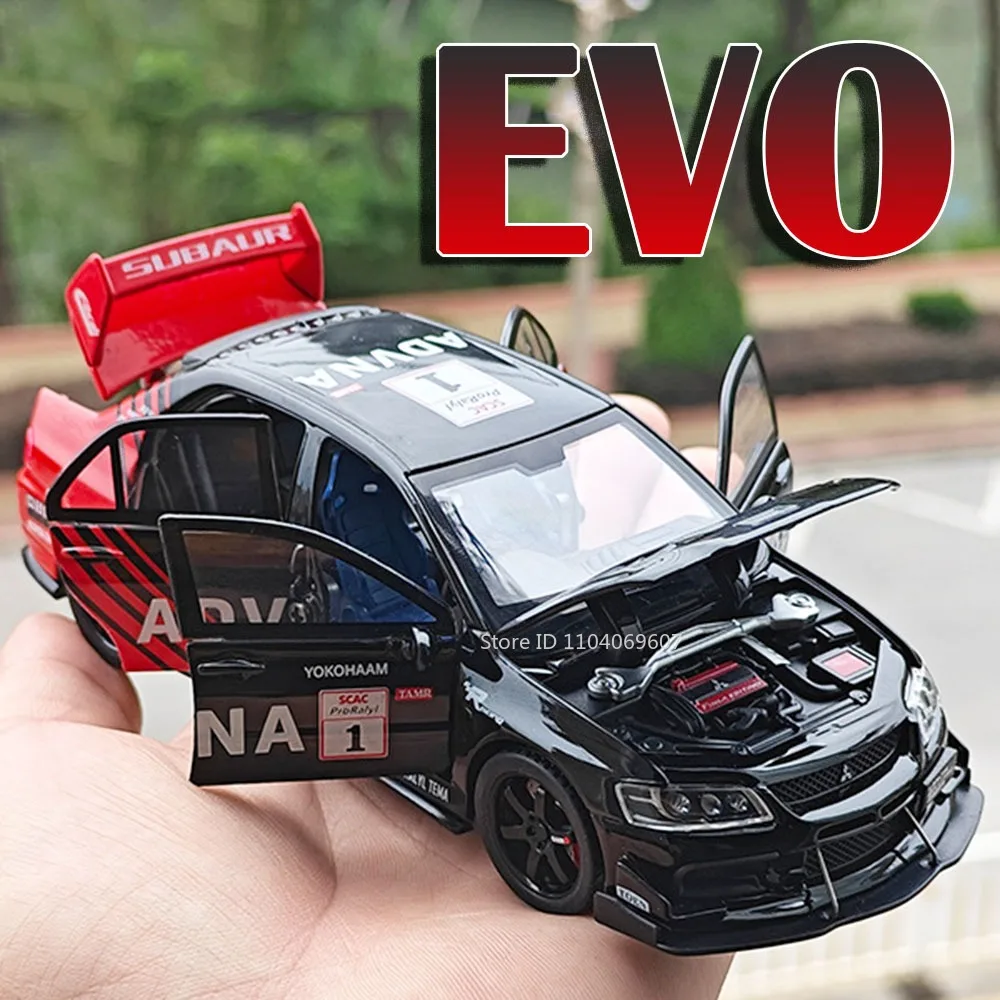 1:32 Mitsubishi EVO GTR34 Supercar Model Toys Alloy Diecast Sound Light Pull Back Doors Opened Miniature Sports Cars Kids Gifts