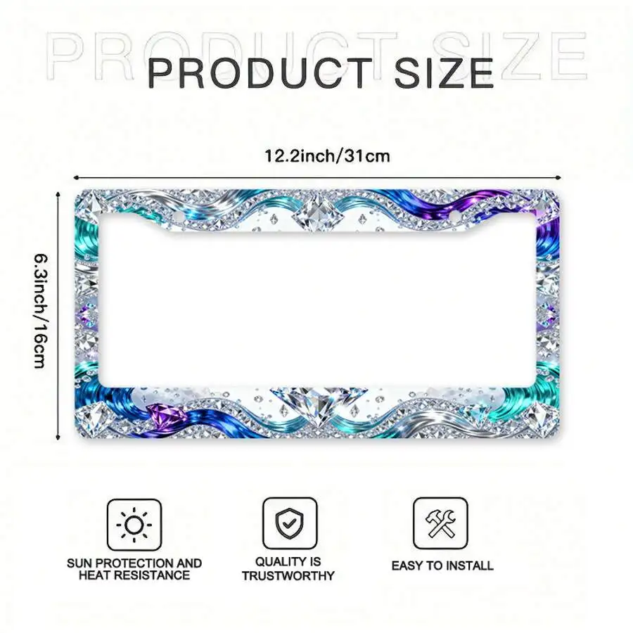 1 Metal License Plate Frame, Featuring A Dreamy Ocean Creature Design, Suitable For North American And Most International