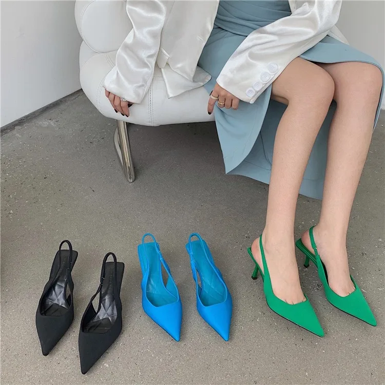

Lady's Pointed-toe High-heeled Shoes Retro Fashion Thin Heels Pumps Slip-on Casual Elegant Commute Shallow Buckle Sandals