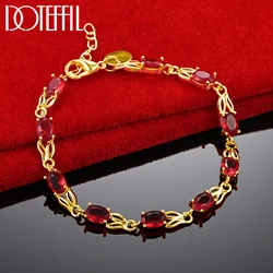 DOTEFFIL 18K Gold 925 Sterling Silver Charm Red AAA Zircon Bracelet Chain For Women Wedding Engagement Party Fashion Jewelry