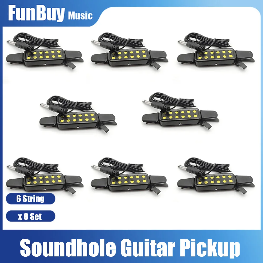 8Set 12 Hole Soundhole Guitar Pickup Transducer Amplifier Clip-on Sound EQ Pickup Microphone Wire Gold Guitarra Accessories