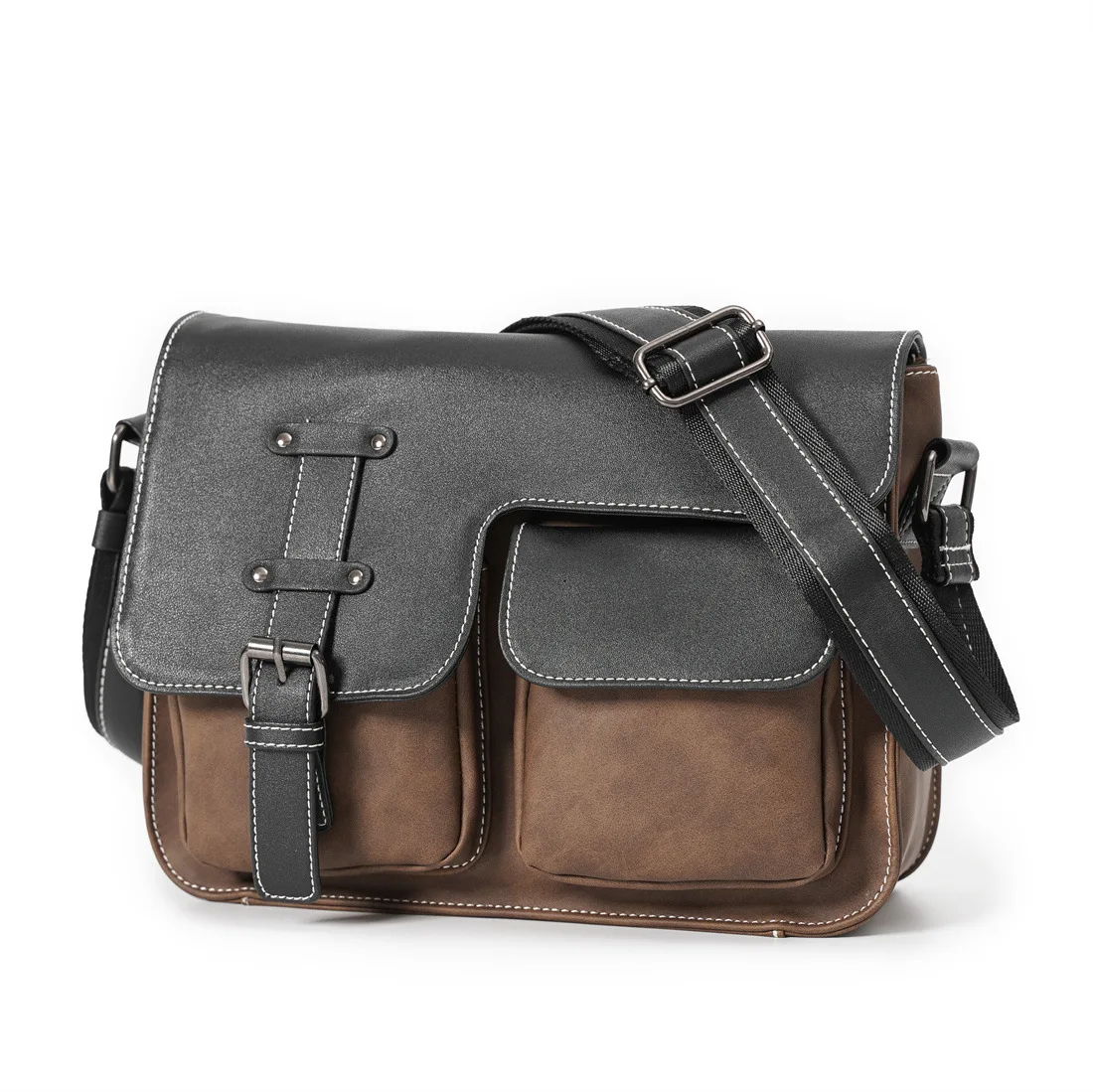 Vintage Herren-Umhängetaschen, Modisches Markendesign, Schulter-Messenger-Tasche für Männer, Umhängetasche mit Klappentaschen, Quadratische Ledertaschen – Detail 6