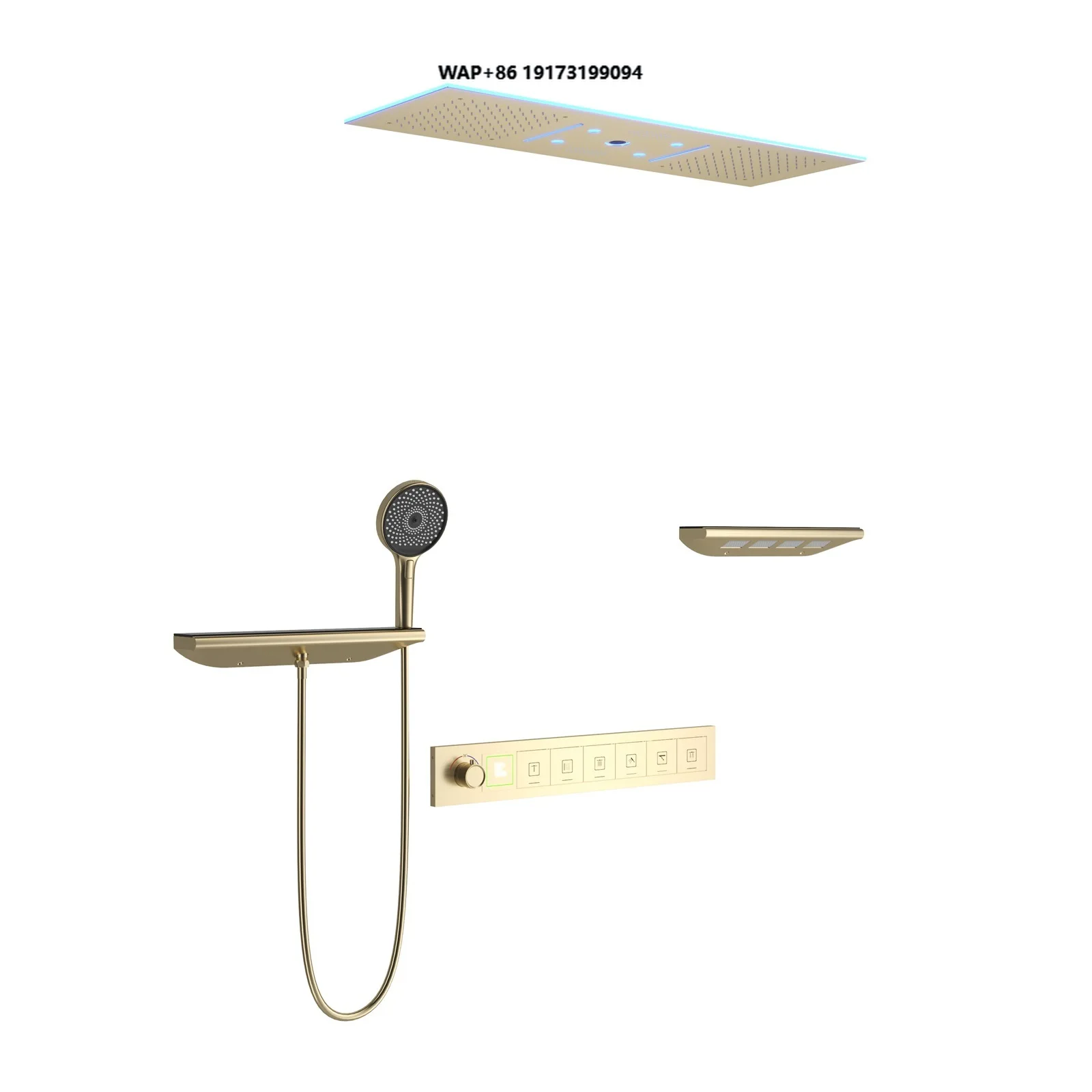 Ceiling Mounted Intelligent Concealed Shower Kit Brass Brushed Gold In-Wall Bathroom Set Shower Rainhead Handheld 304 Stainless