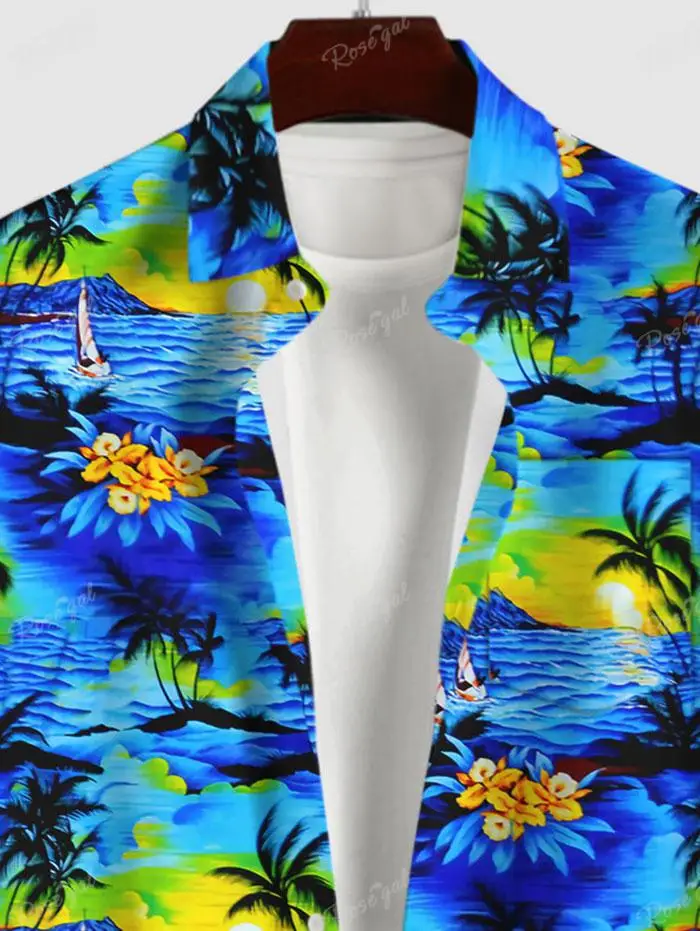 Hawaii Beach Outfit for Couples Coconut платье женское Tree Floral Sea Sun Print Dress and Button Shirt Plus Size Matching