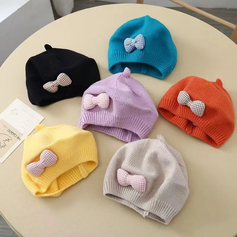 Bows Baby Girl Hat Knitted Spring Toddler Cap Kids Beret Hats for Girls Accessories Infant Beanie 1-4Y