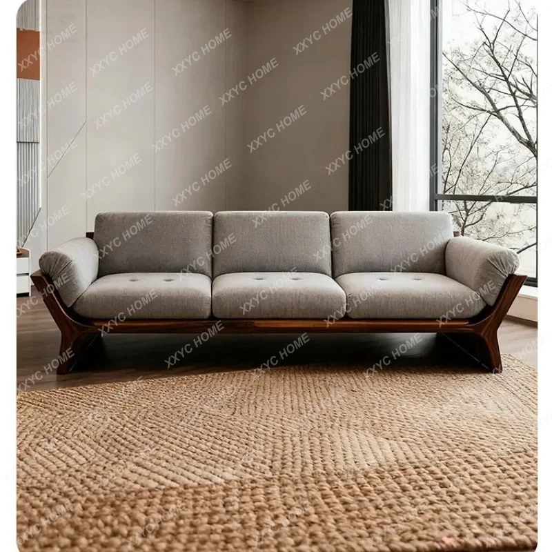 XX New Chinese solid wood sofa living room straight row fabric sofa