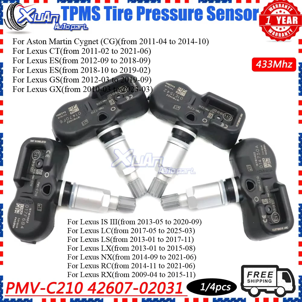 1/4PCS PMV-C210 For TOYOTA Avensis Auris RAV4 Yaris Verso 42607-02031 42607-02030 42607-30070 TPMS Tire Pressure Sensor 433MHZ