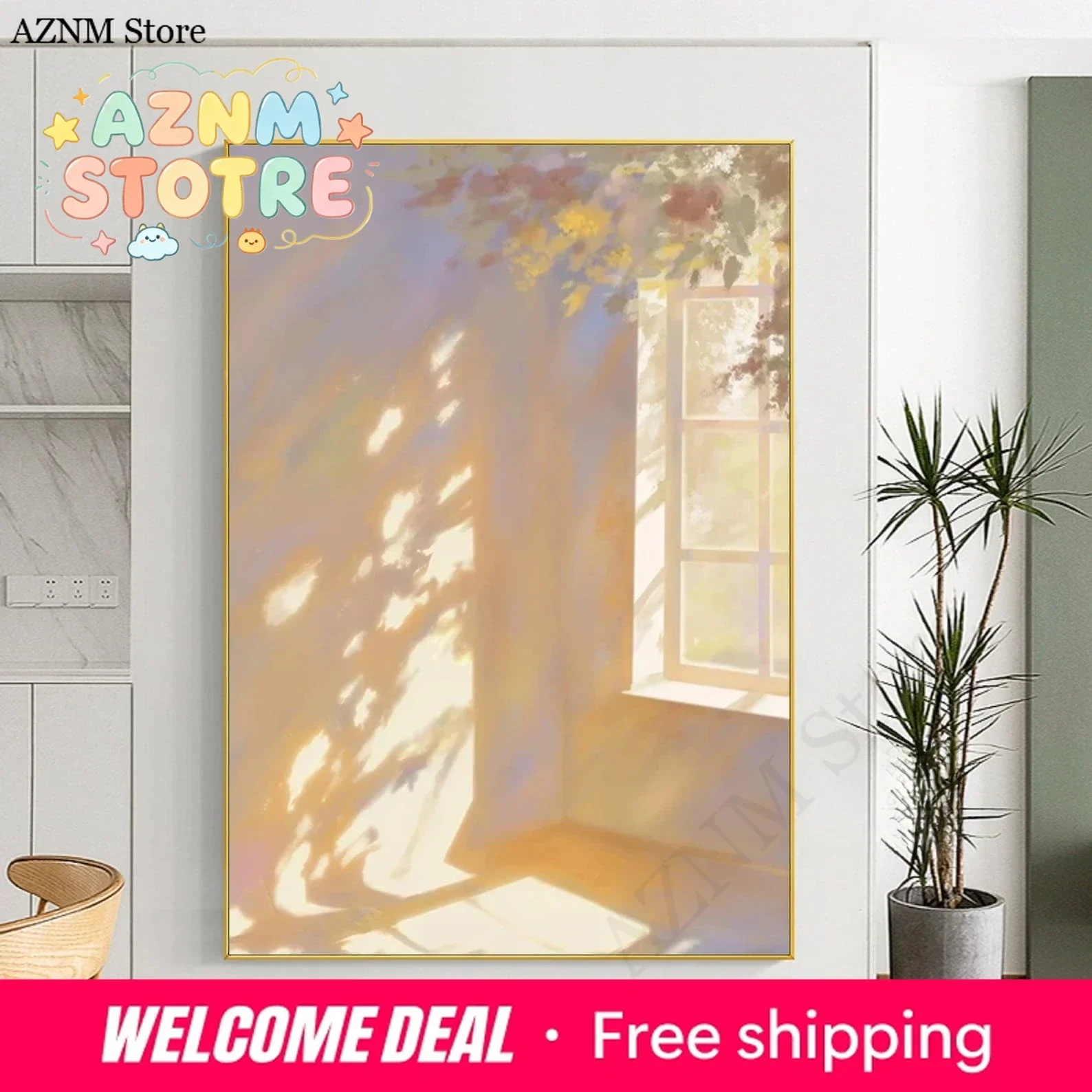 Modern Abstract Sunlight Streaming Through Window Poster Frameless Floral Shadows Canvas Wall Art for Living Room Decortion G