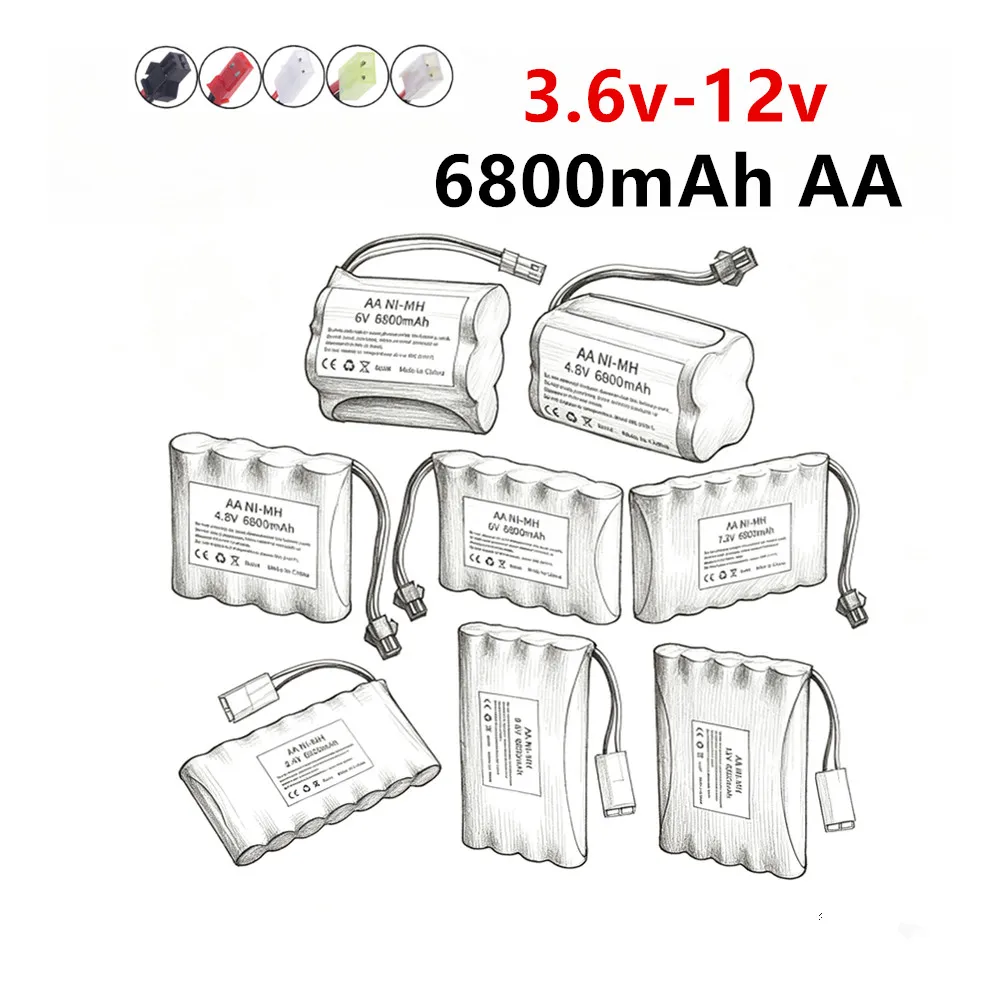 3.6v/4.8v/6v/7.2v/9.6v/12v NI-MH Battery 6800mah AA Battery Pack for RC Toys Cars Parts Upgraded 3000mah Rechargeable Bateria