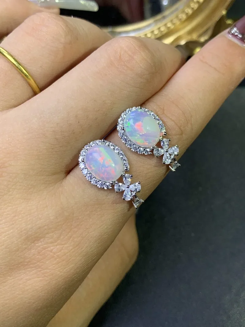 YULEM Natural Big Opal Gemstone Fashion Ellipsse Earrings for Women Real 925 Sterling Silver Charm Fine Wedding Jewelry