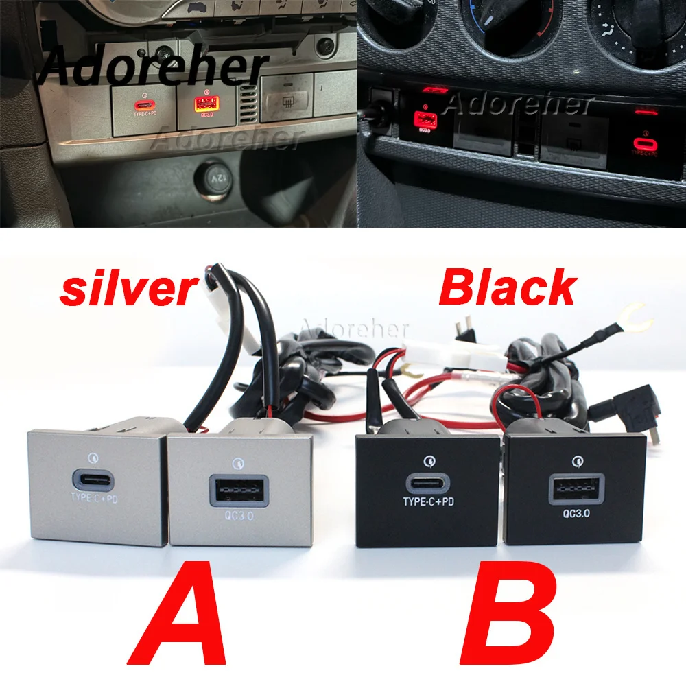 New Car USB Charger PD Fast Phone Charger QC3.0 TYPE-C Socket Adapter Button For Ford Focus MK2 2004-2011 C-max Kuga MK1 2010